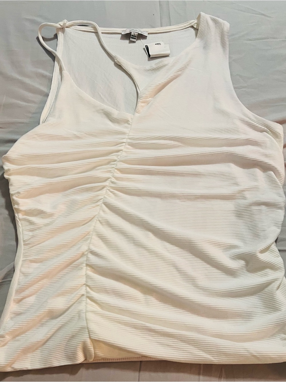 🤍 White Ruched Asymmetrical Tank Top 🤍